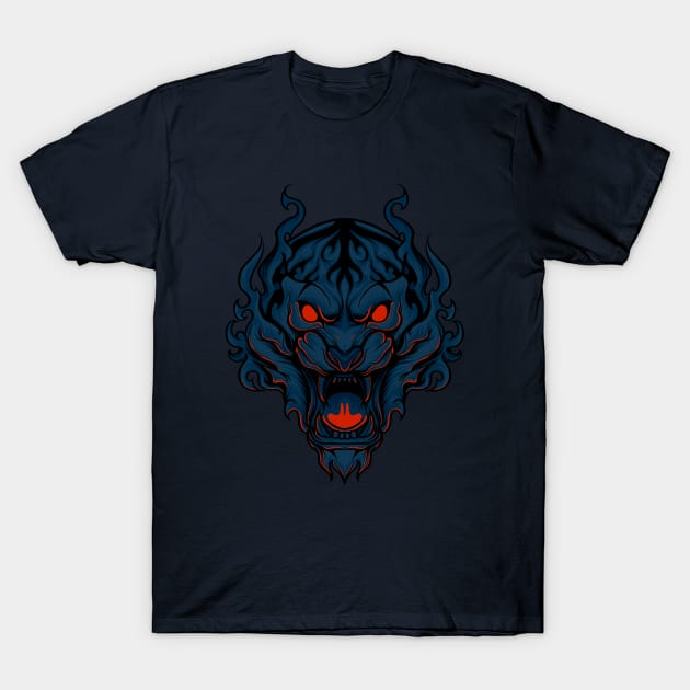 Blue flame tiger T-Shirt by setiaoneart